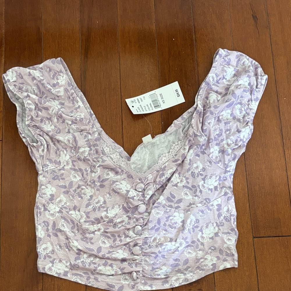 Pacsun Floral Lavender Button-Down Top